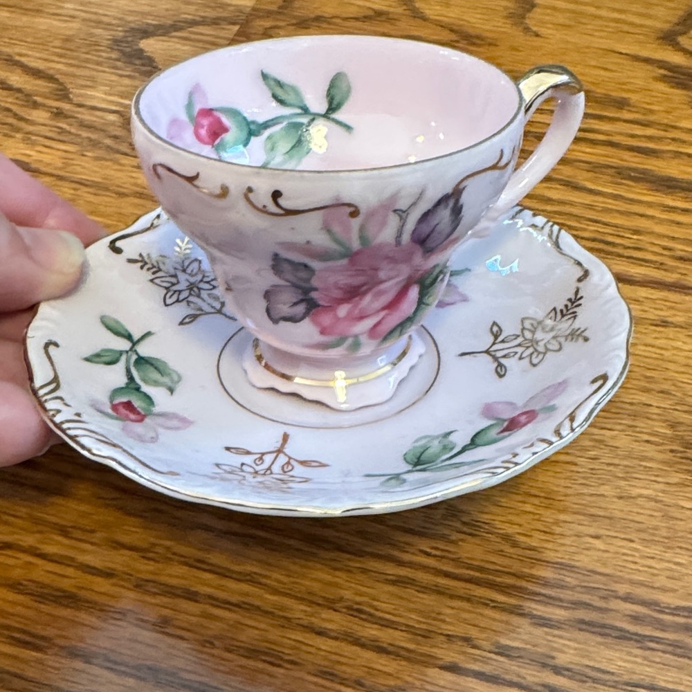 Lefton china pink rose demitasse tea cup   - vintage